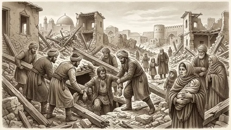 Şamahı yıkıntıları arasında enkazdan kurtarılanlar