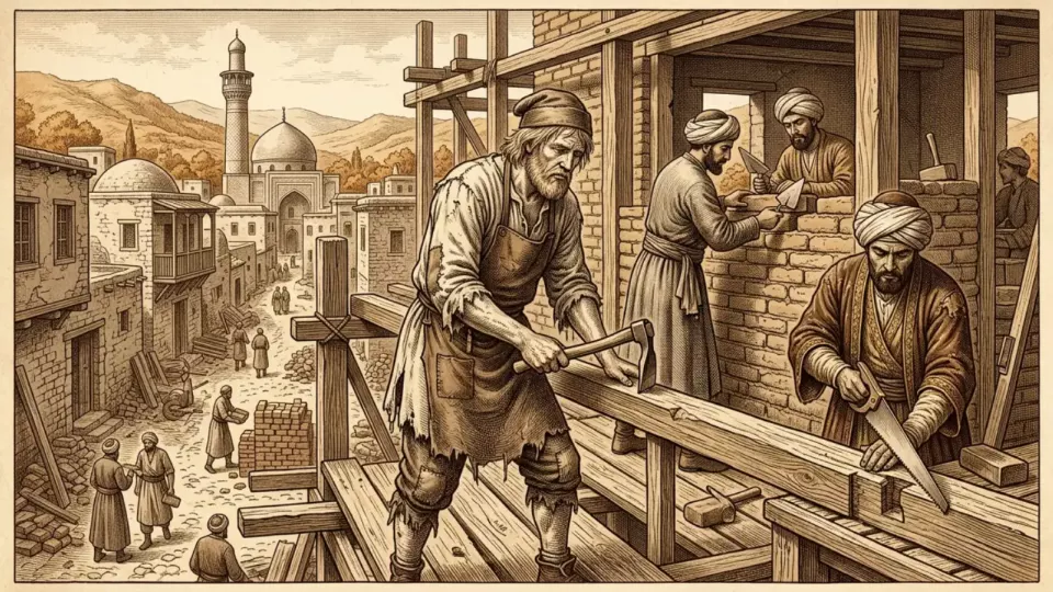 Yeniden kurulan Şamahı'da çalışan Avrupalı köle marangoz
