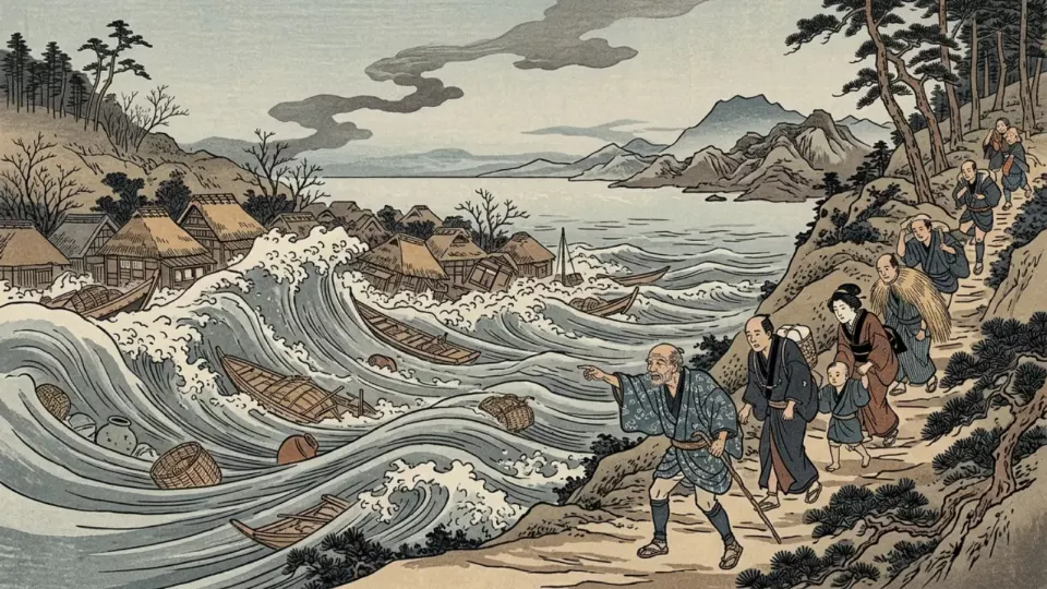 Japonya'da köye vuran dalgalar (temsili)