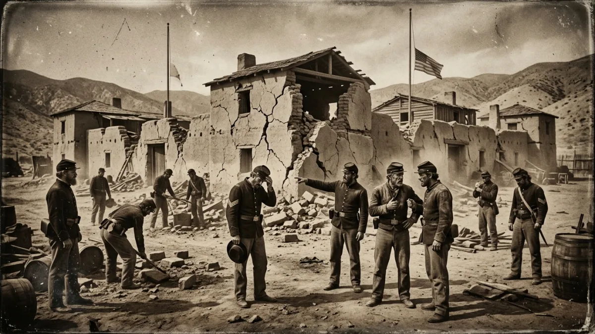 1857 depreminde hasar gören Fort Tejon (temsili)