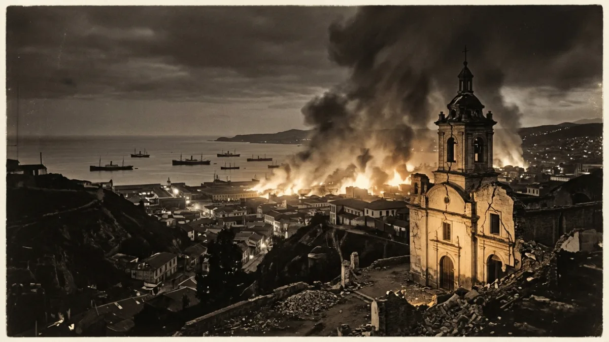 1906 depreminden sonra yanan Valparaíso (temsili)