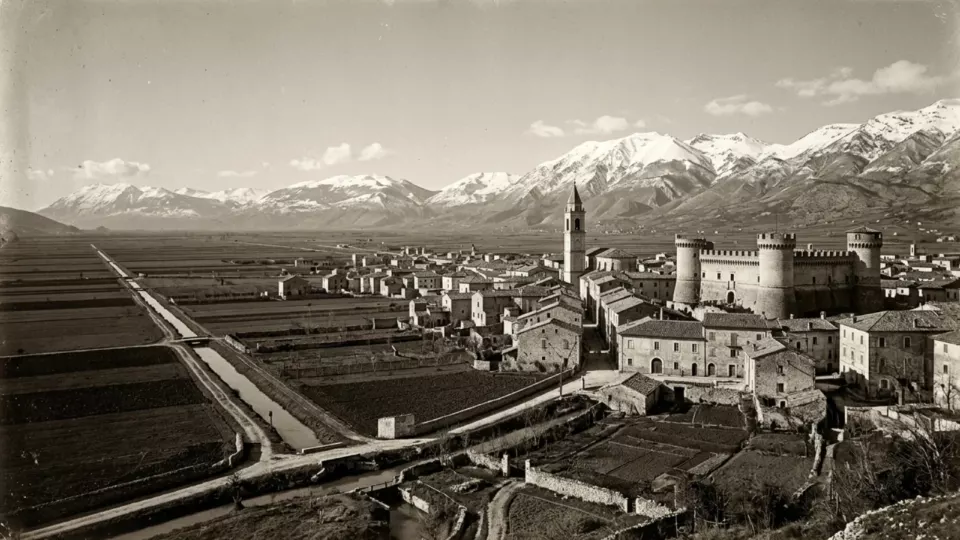 1915'te Avezzano ve Fucino ovası (temsili)