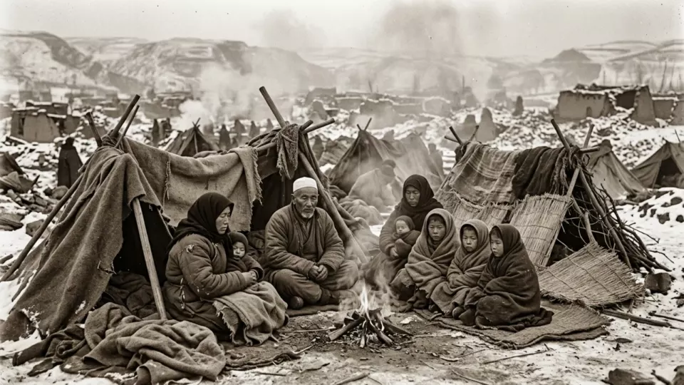 Depremden sonra kışın açıkta kalanlar (temsili)