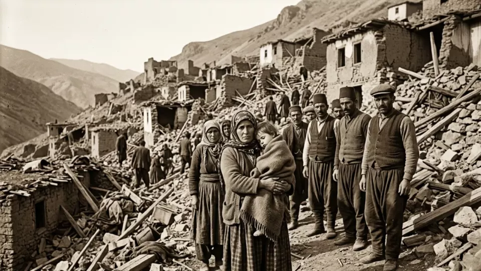 Depremde yıkılan bir köy (temsili)