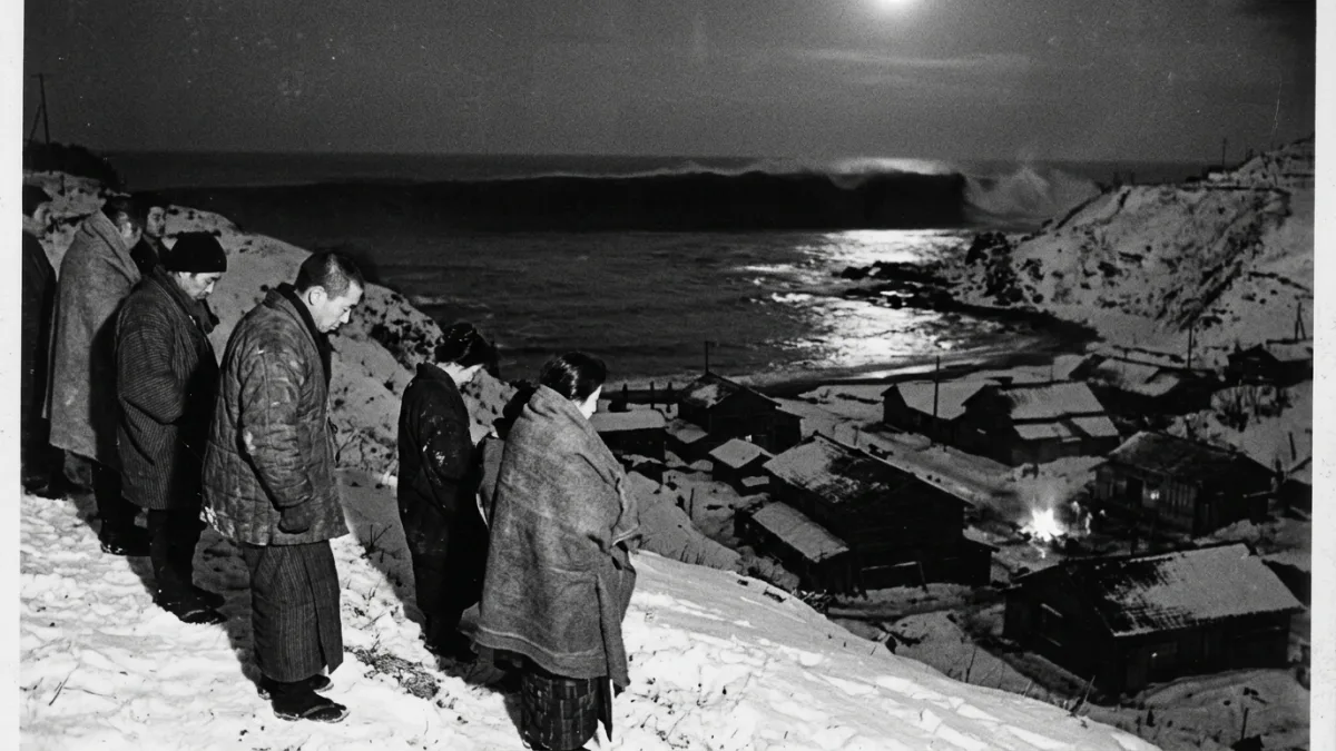 1933 tsunamisinde Tarō köyü (temsili)