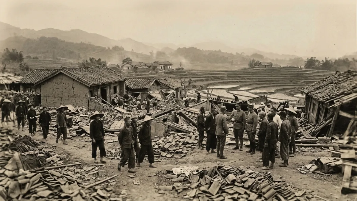 1935 depreminde yıkılan bir Tayvan köyü (temsili)