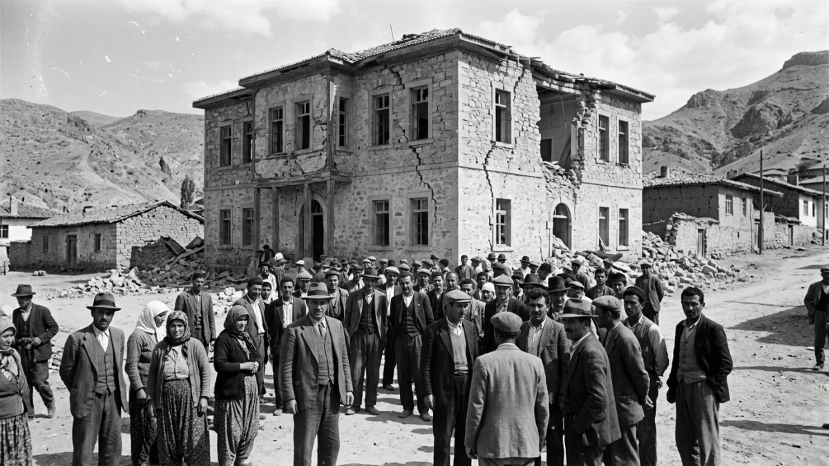 1944 Gediz depreminde yıkılan hükümet konağı (temsili)