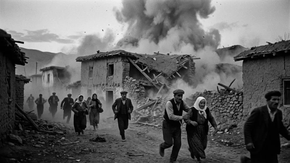 Sarsıntı anında bir yayla köyü (temsili)