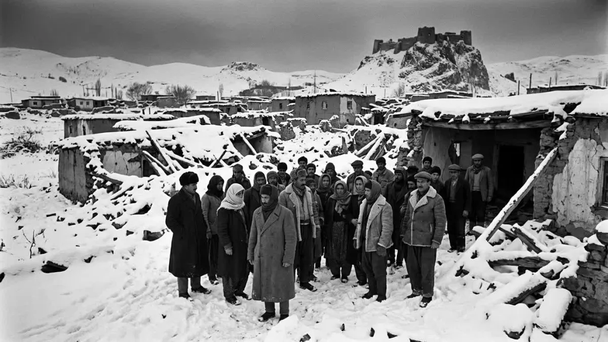 1952 Pasinler depreminde yıkılan bir köy (temsili)
