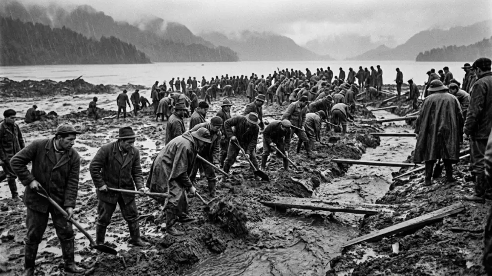 Riñihue setinde çalışan işçiler (temsili)