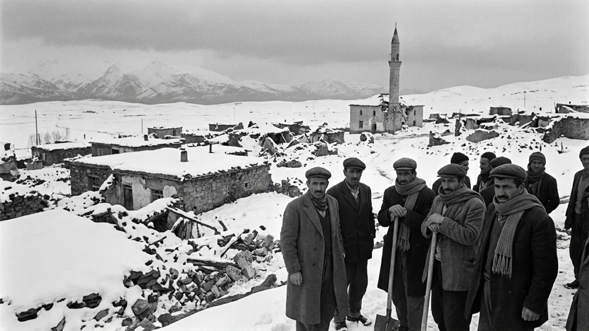 Mart 1966 depreminde yıkılan bir köy (temsili)