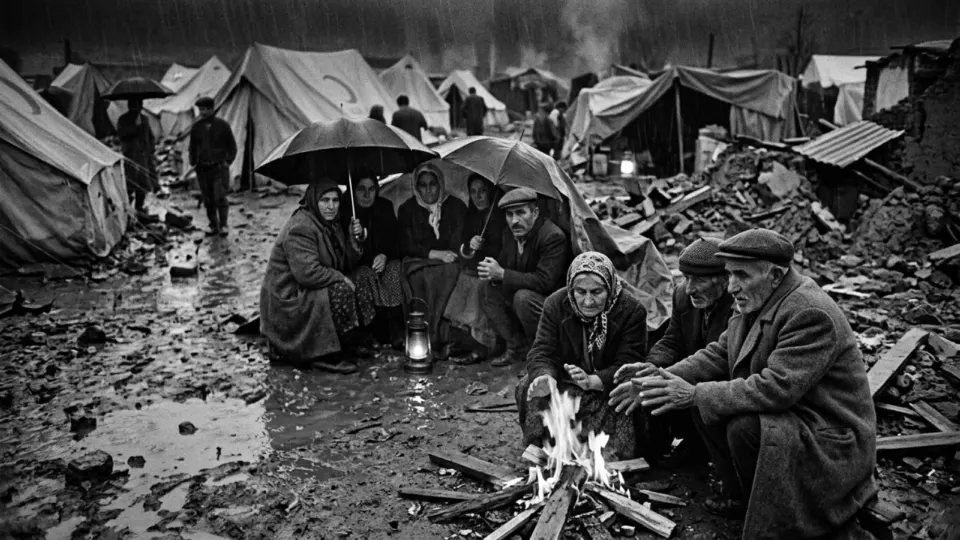 Yağmur altında sabahlayan depremzedeler (temsili)