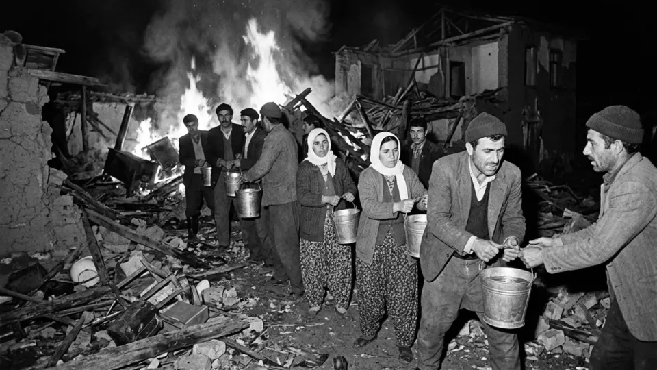 Gediz'de enkazı saran yangın (temsili)