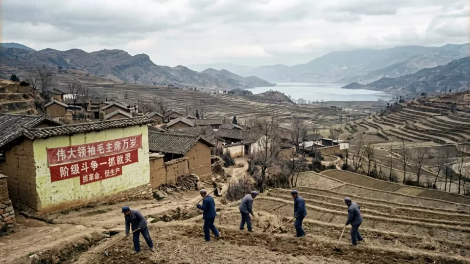 1970'te Qujiang vadisinde bir köy (temsili)