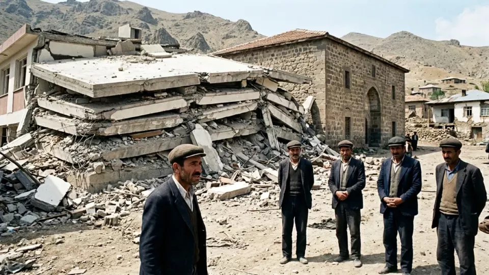 Yıkılan resmî bina ve ayakta kalan eski yapı (temsili)