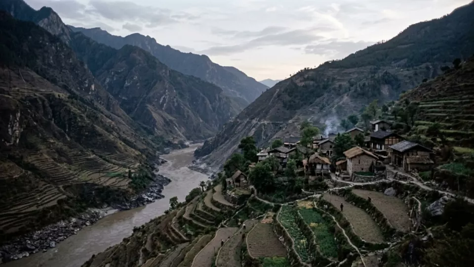 1974'te Yunnan-Sichuan sınırında bir dağ köyü (temsili)