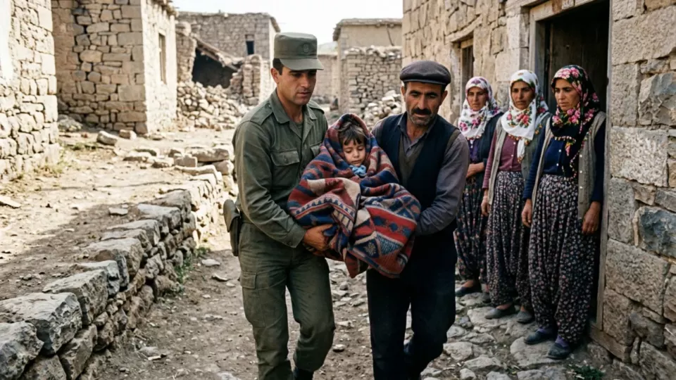 Enkazdan sağ çıkarılan çocuk (temsili)