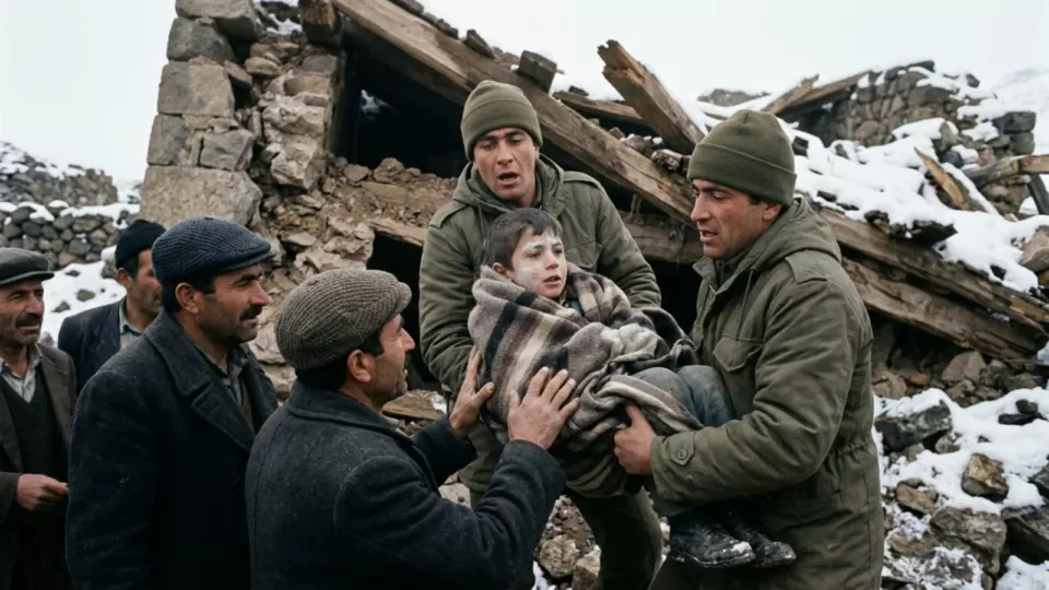 Enkazdan sağ çıkarılan çocuk (temsili)