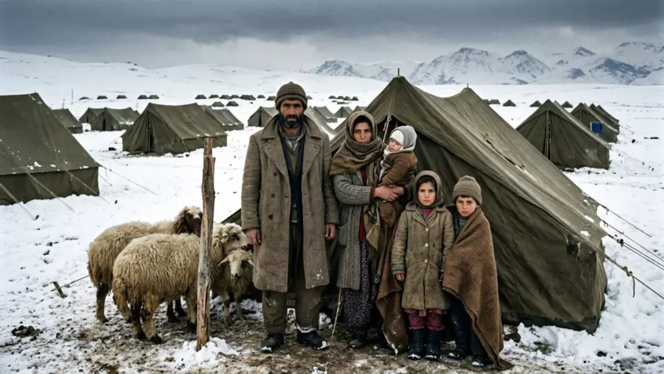 Kışı çadırda geçiren bir aile (temsili)