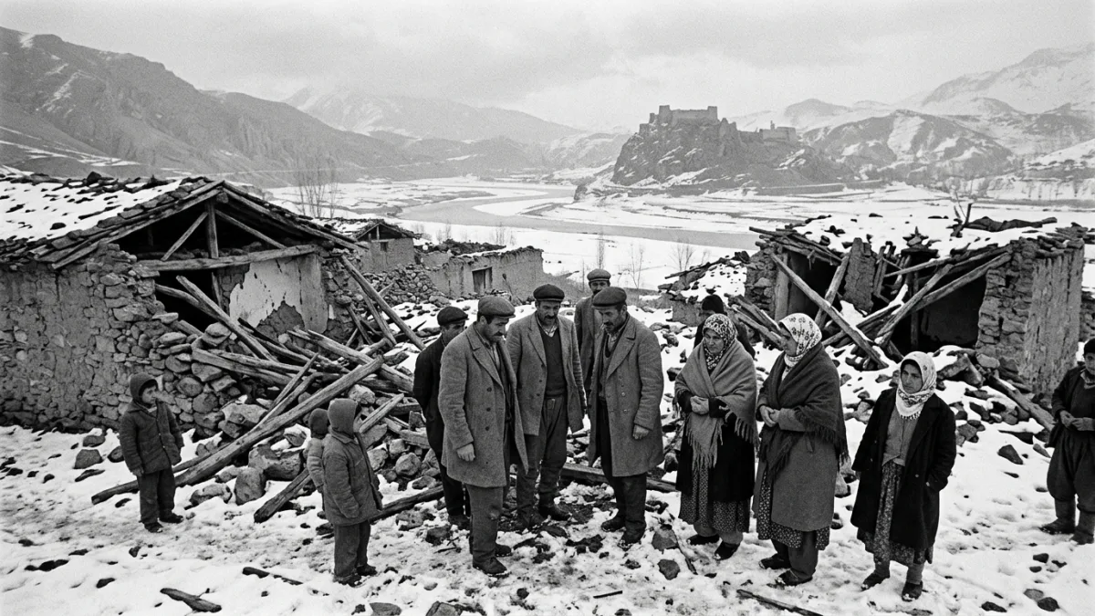 1977 Palu depreminde yıkılan bir köy (temsili)