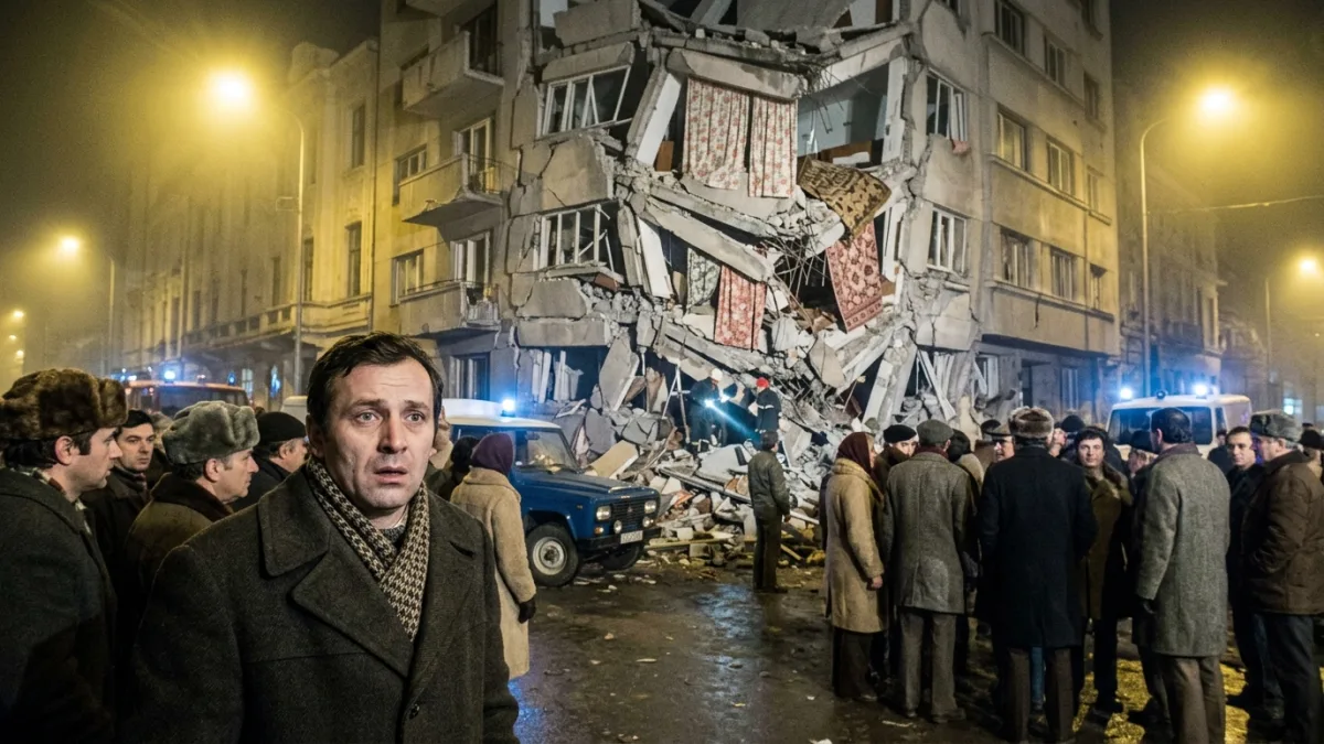 1977 depreminde Bükreş'te yıkılan apartman (temsili)
