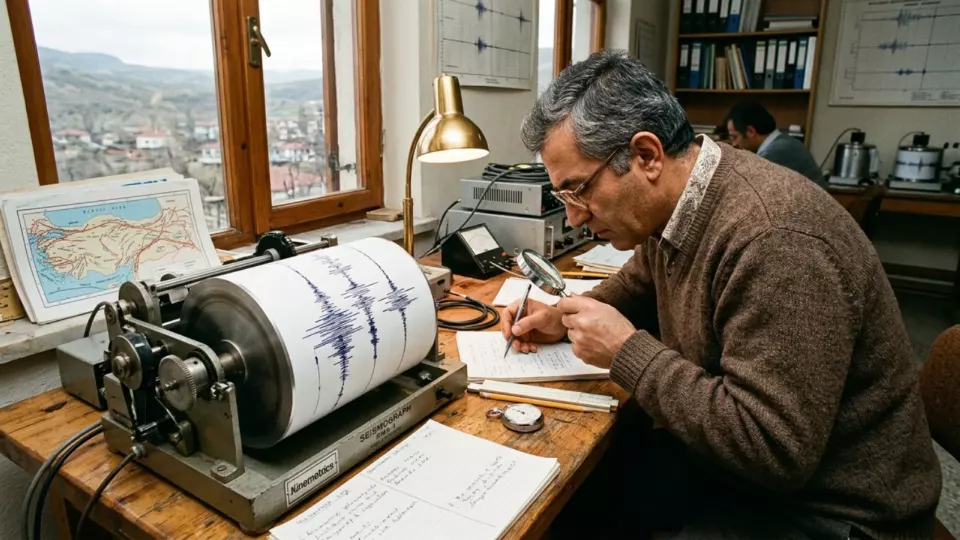 Deprem kayıtlarını inceleyen araştırmacı (temsili)