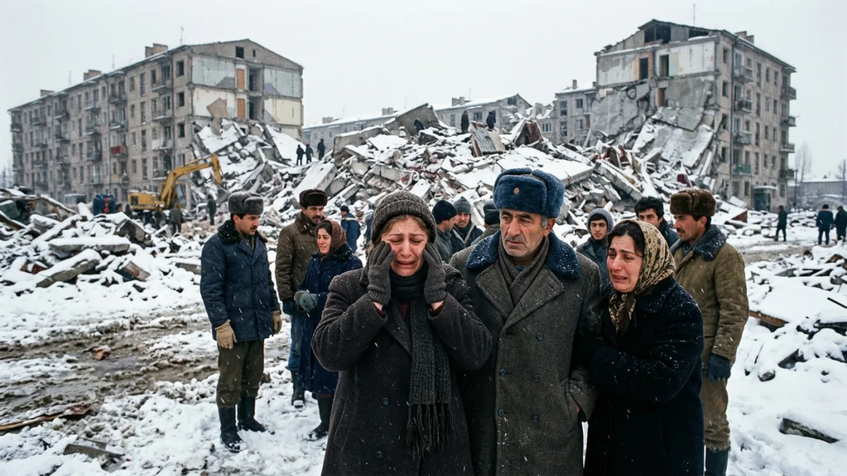 1988 Spitak depreminde yıkılan apartmanlar (temsili)