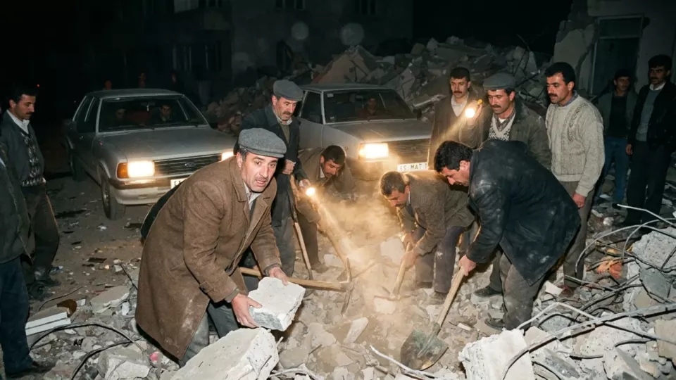 Araba farlarının ışığında enkazda arama (temsili)