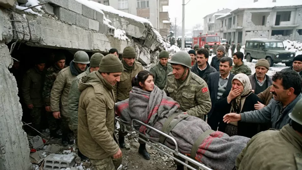 Enkazdan kurtarılan genç hemşire (temsili)