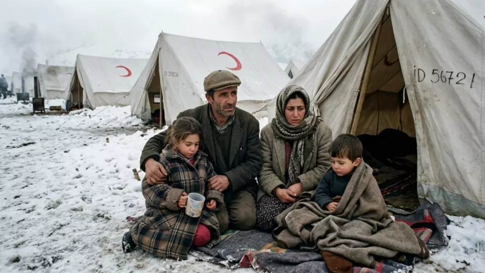 Çadır kentte bir aile (temsili)