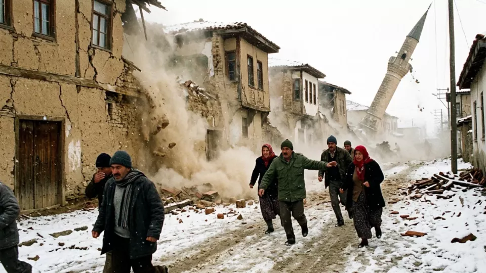 Sarsıntı anında bir Afyon kasabası (temsili)