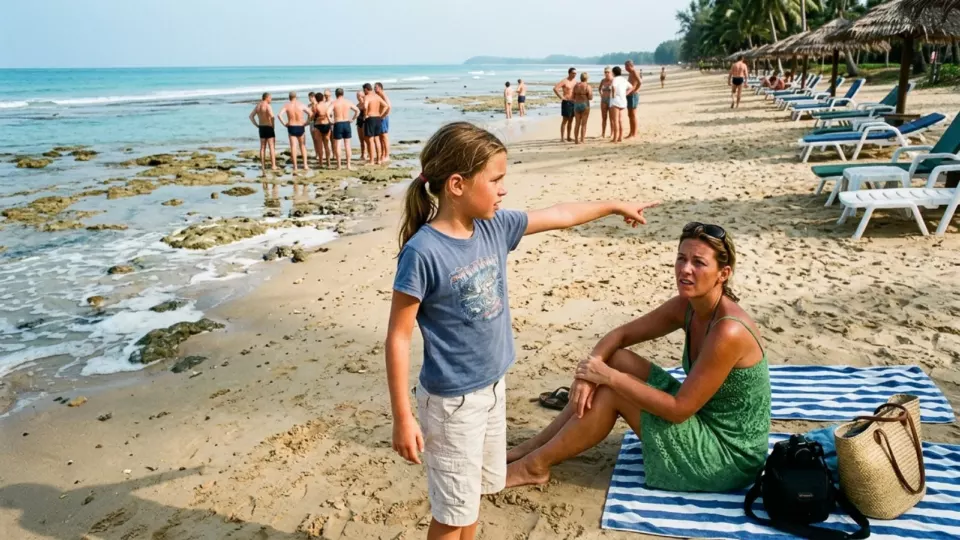 Plajda tsunamiyi fark eden çocuk (temsili)