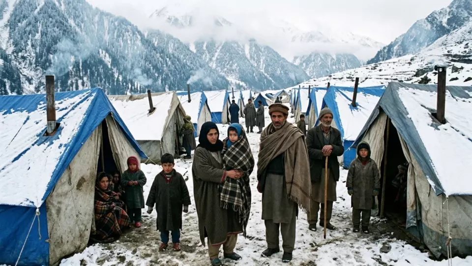 Himalaya kışında çadır kamp (temsili)
