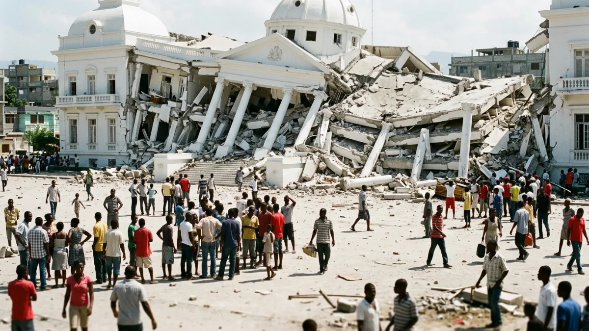 2010 depreminde yıkılan Haiti Ulusal Sarayı (temsili)