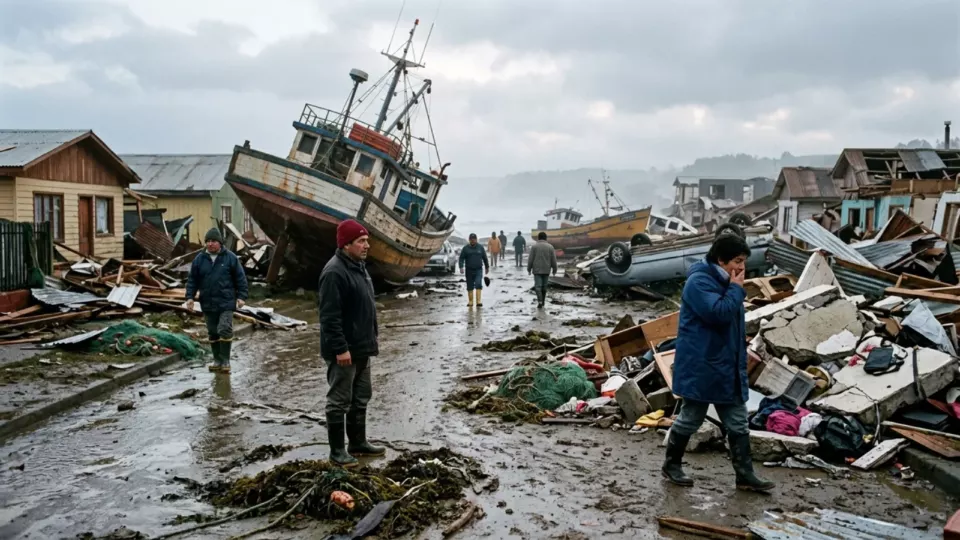 Tsunaminin vurduğu kıyı kasabası (temsili)