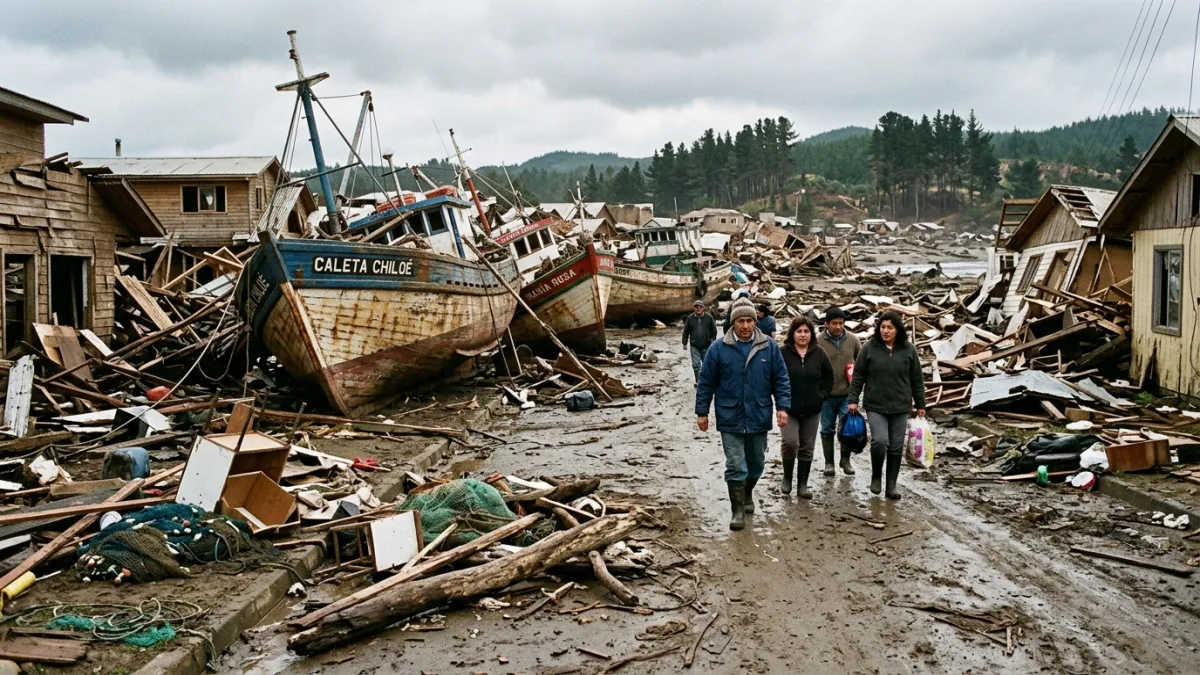 2010 Şili tsunamisinin ardından kıyı kasabası (temsili)