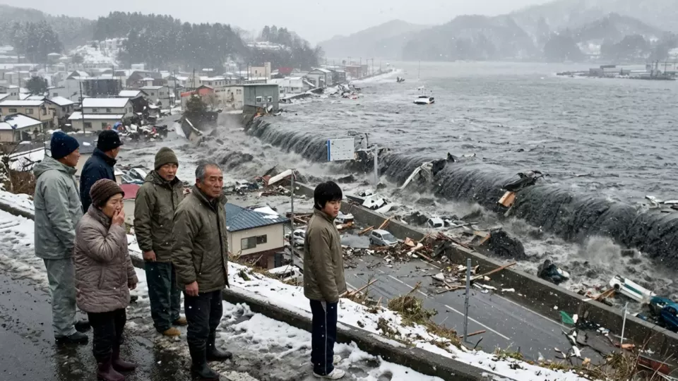 Deniz duvarını aşan tsunami (temsili)