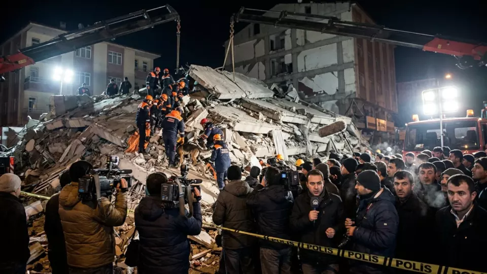 Çöken otelde gece kurtarma çalışması (temsili)
