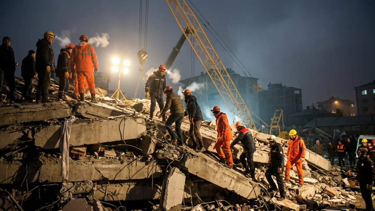 9 Kasım 2011'de çöken Bayram Oteli'nde kurtarma çalışması (temsili)