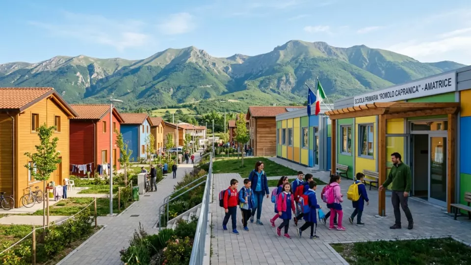 Prefabrik evler ve yeni okul (temsili)