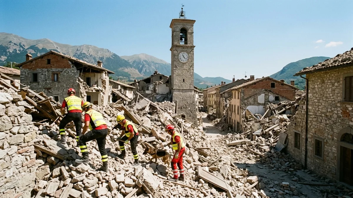 2016 depreminde yıkılan Amatrice (temsili)