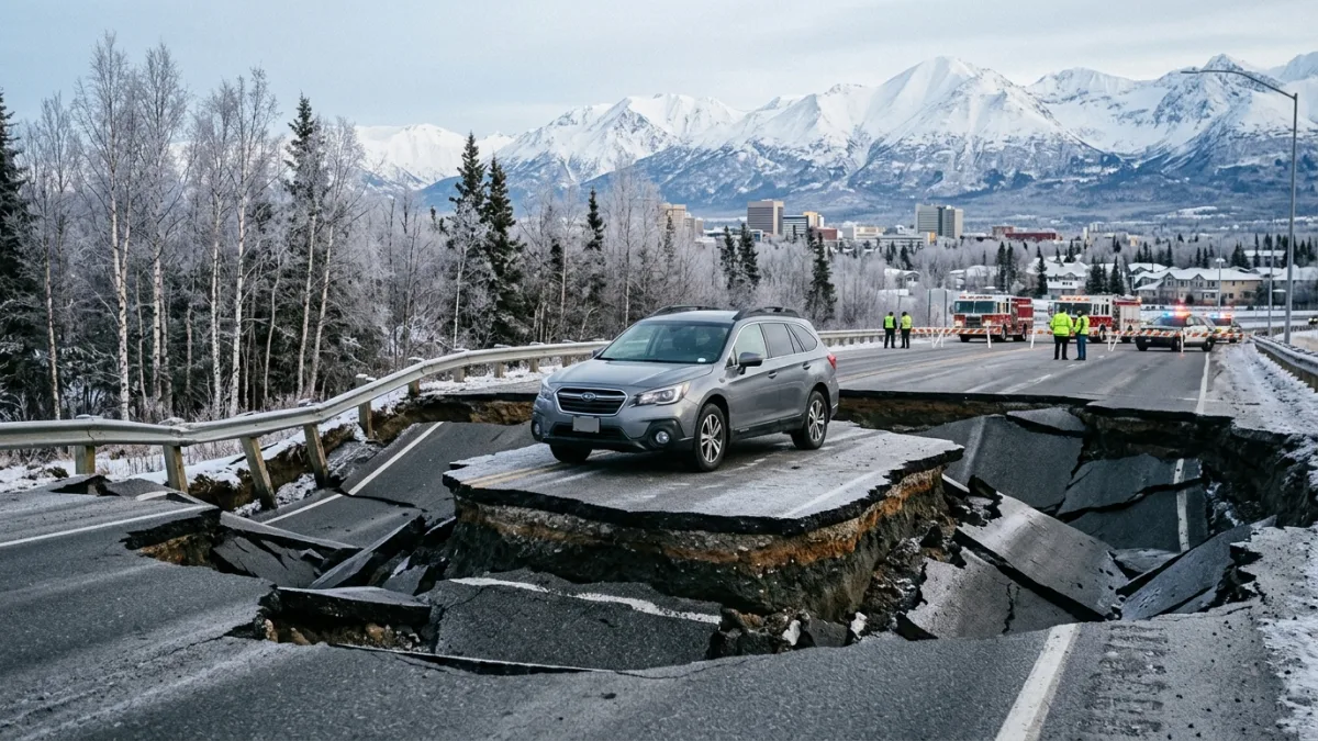 2018 Anchorage depreminde çöken yol (temsili)