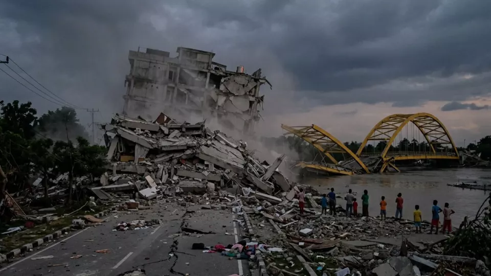 Palu'da yıkılan otel ve köprü (temsili)