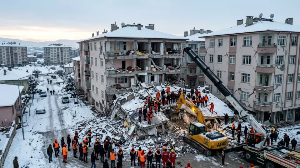 Depremin ertesi sabahı Elazığ'da çöken apartman (temsili)