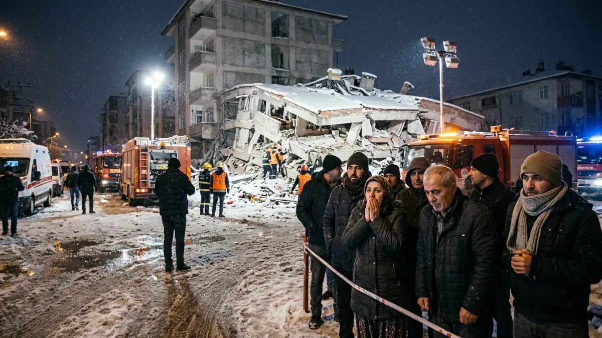 2020 Elazığ depreminde karlı gecede enkaz başında bekleyenler (temsili)