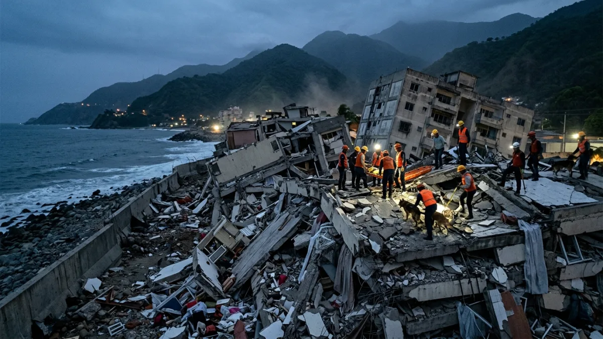 2026 depreminde yıkılan La Guaira kıyısı (temsili)