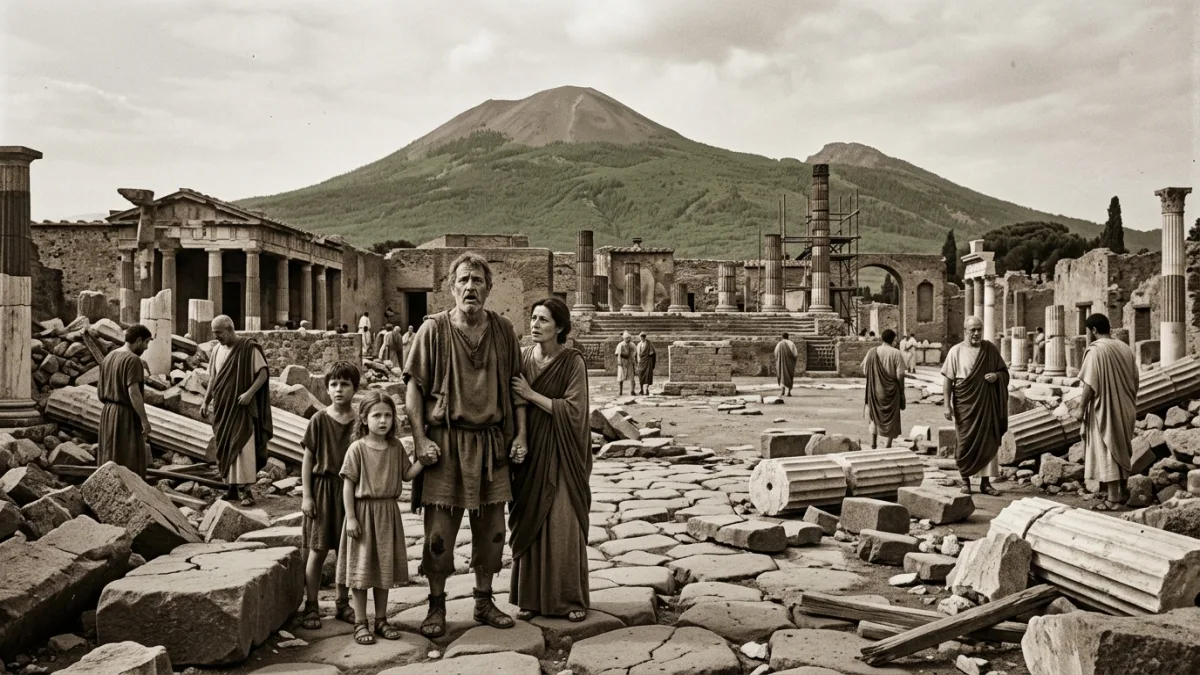 MS 62 depreminde hasar gören Pompeii forumu (temsili)