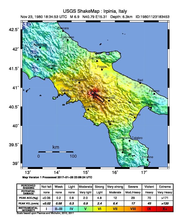 1980 Irpinia depremi şiddet haritası