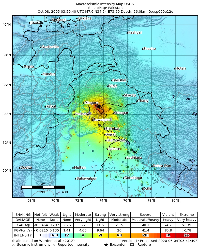 2005 Keşmir depremi sarsıntı haritası