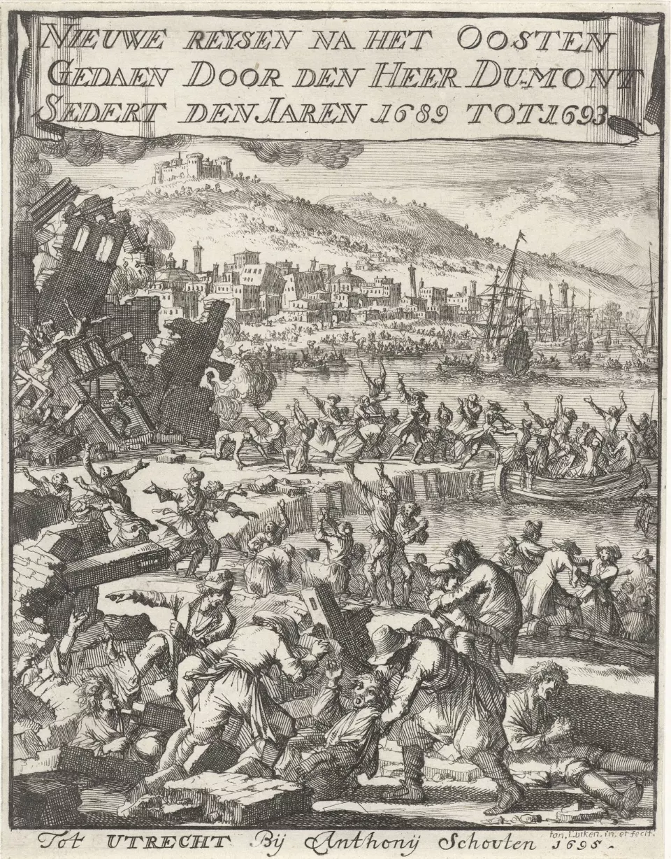 Jan Luyken'in 1688 İzmir depremi gravürü